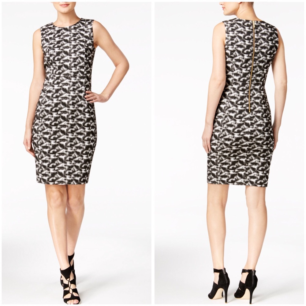 Calvin Klein Black and White Printed Sheath Dress